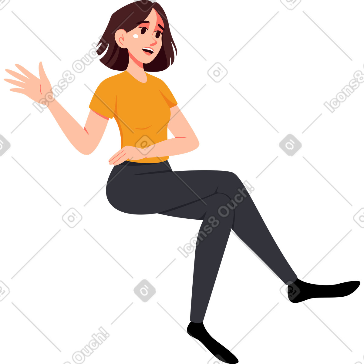 Illustration Femme assise agitant dans le style Vivid à télécharger aux formats PNG, SVG