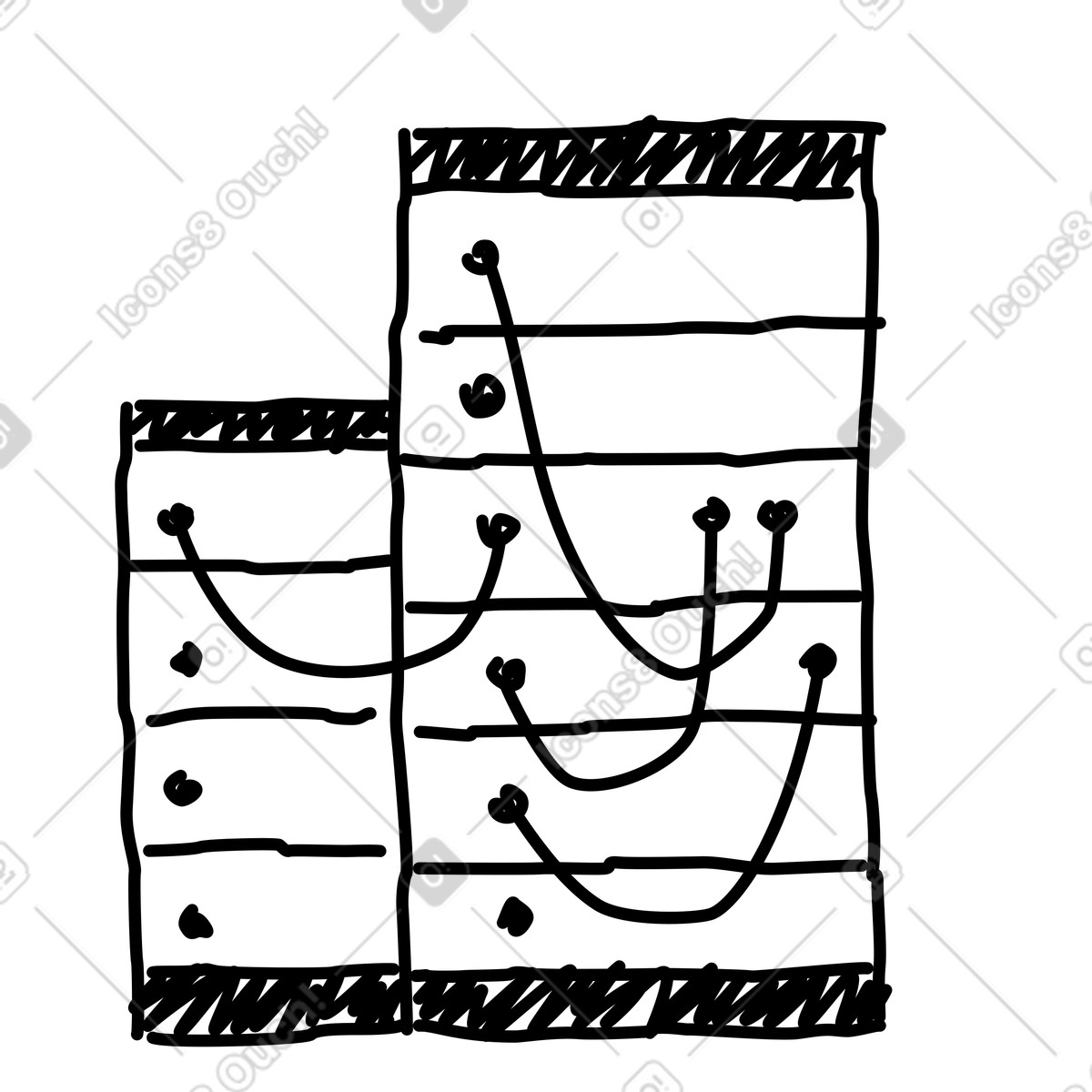 Server rack cabinets with connected network cables and status indicator lights illustrazione in stile Rough Sketch scarica in PNG, SVG