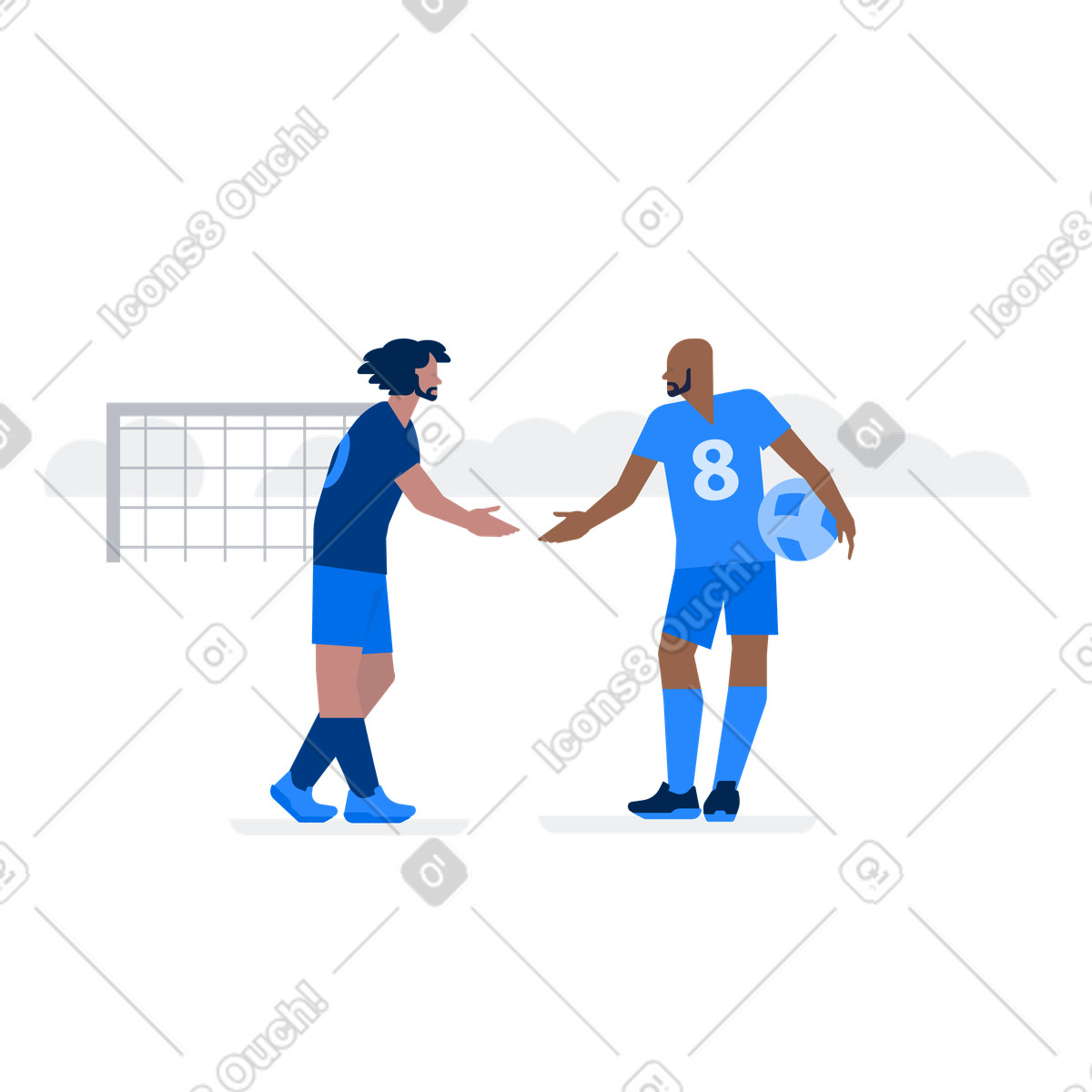 Male football players greeting each other with handshake on the field illustration in Urban style download in PNG, SVG