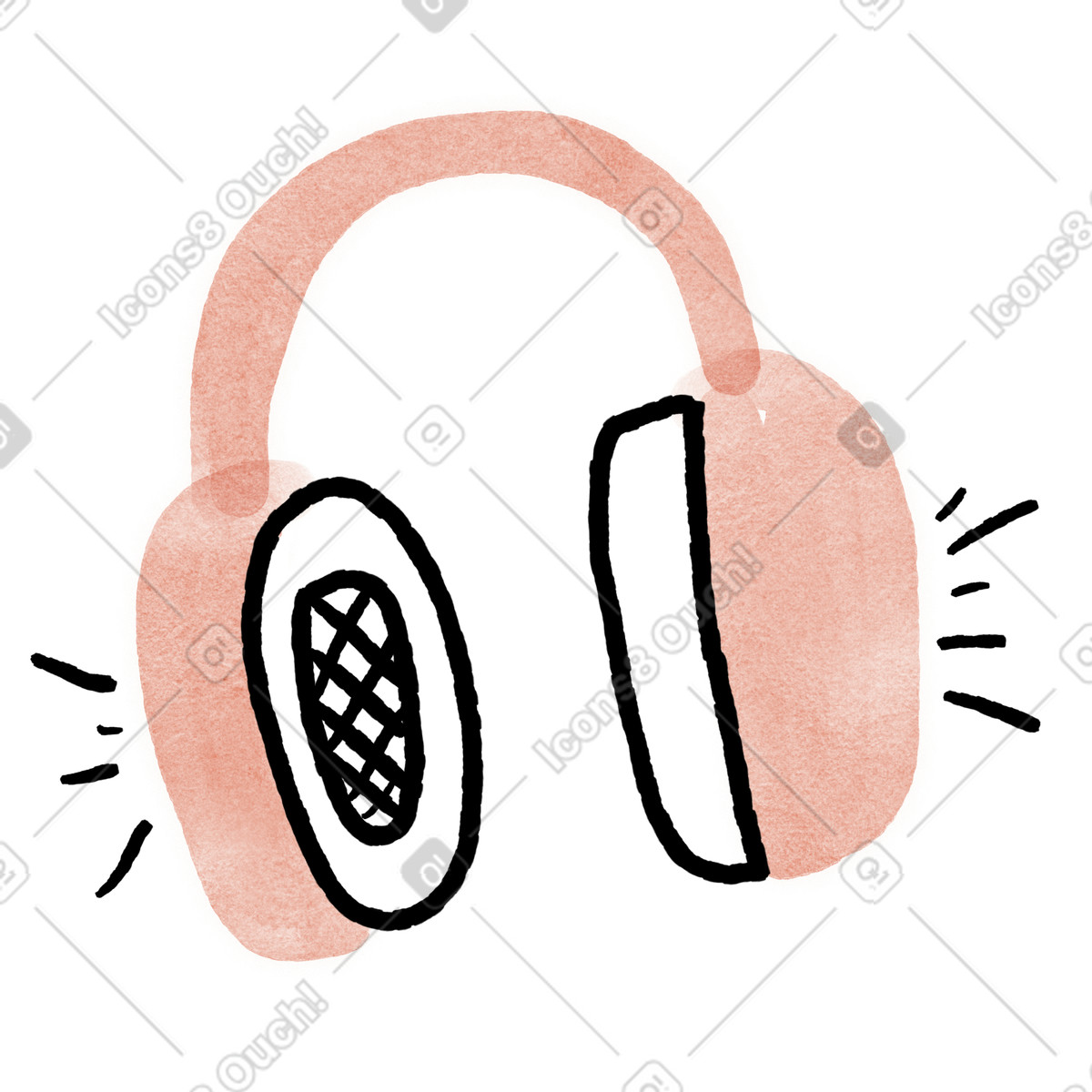Illustration Headphones pink over ear audio device with sound lines drawing dans le style Anthropic Claude Hand Drawn à télécharger aux formats PNG, SVG