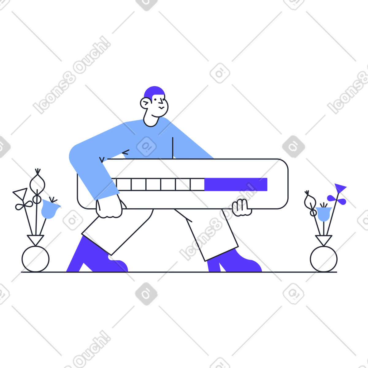 Ilustración Hombre llevando una barra de carga en estilo Pablita a descargar en PNG y SVG