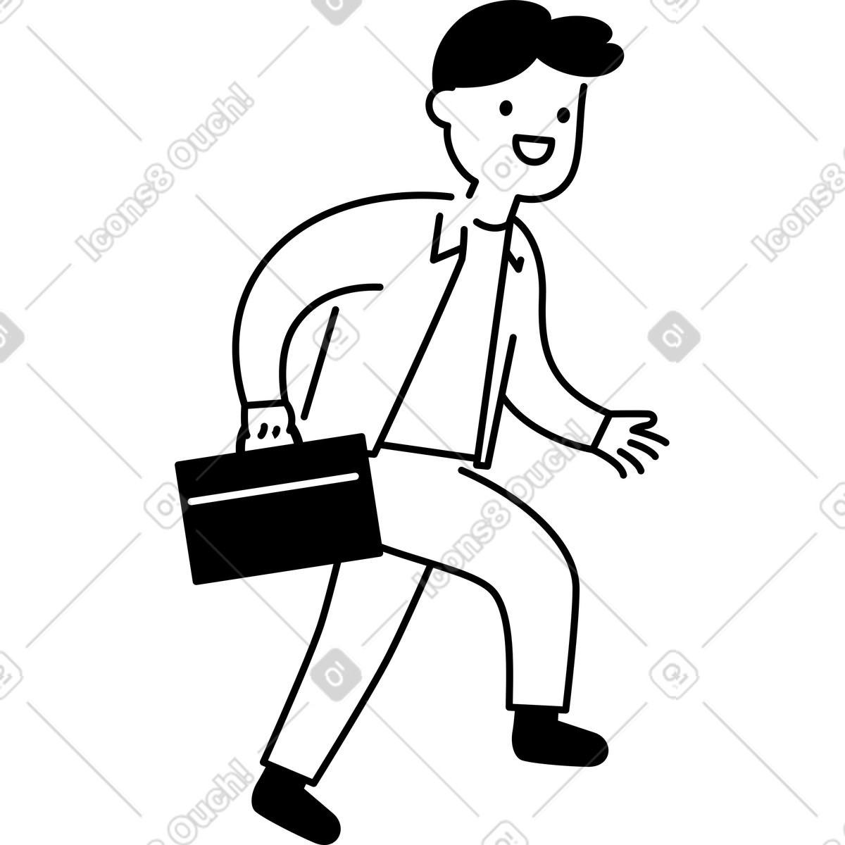 Ilustración Businessman running forward carrying briefcase with happy smiling expression en estilo Notion Line Art a descargar en PNG y SVG