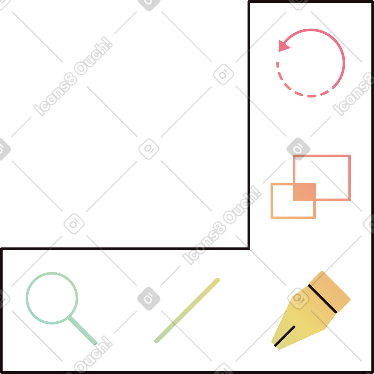 Shape with icons for graphical tools illustration in Delight style download in PNG, SVG