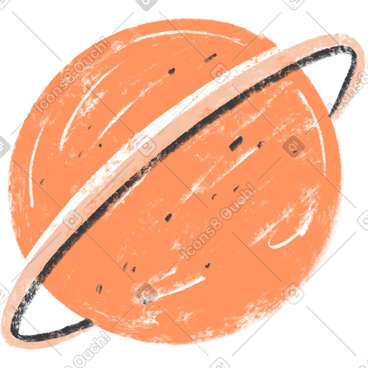 Orangefarbener planet mit ring-Illustration im Chalky-Stil als Download in PNG, SVG