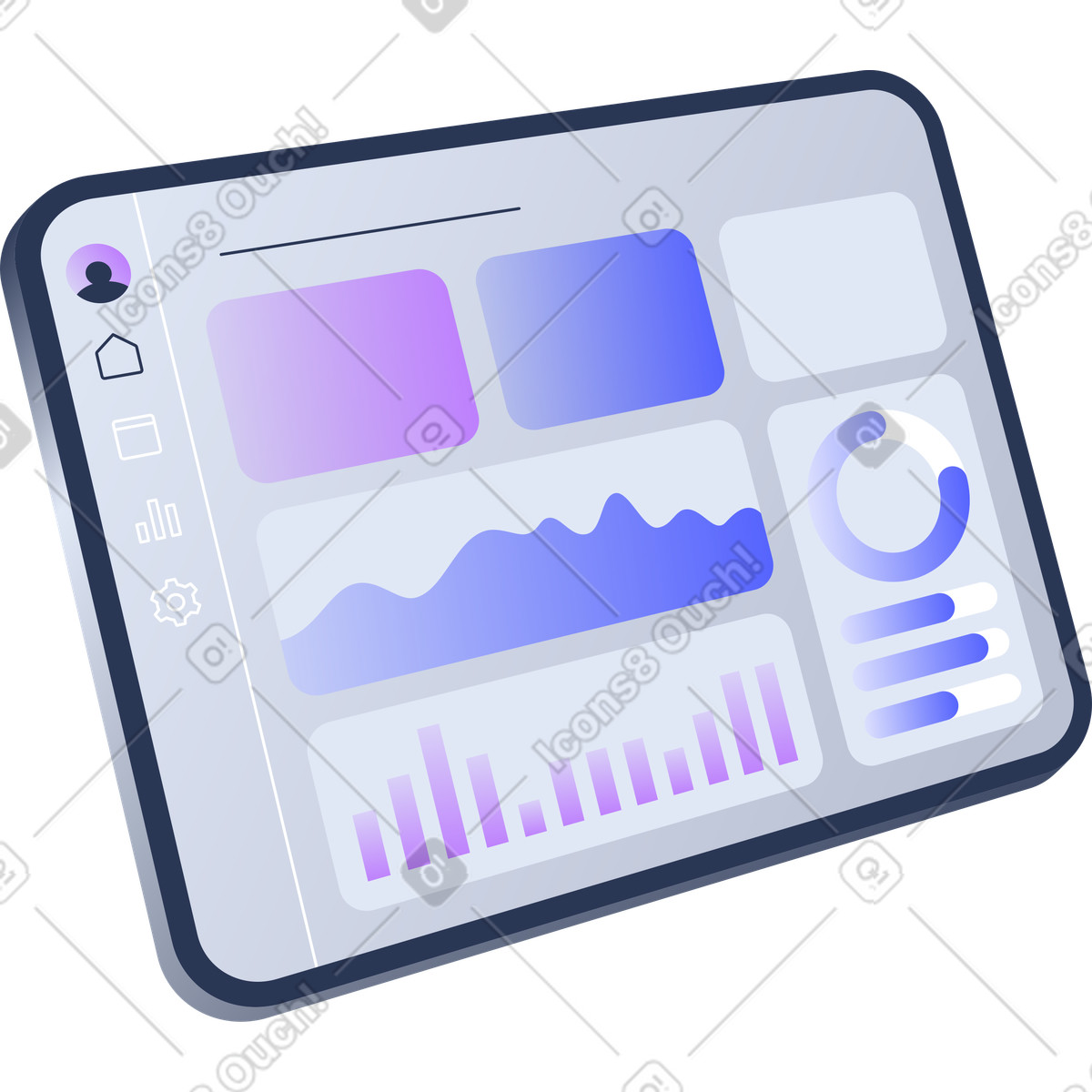 Analytics dashboard illustration in Lucent style download in PNG, SVG