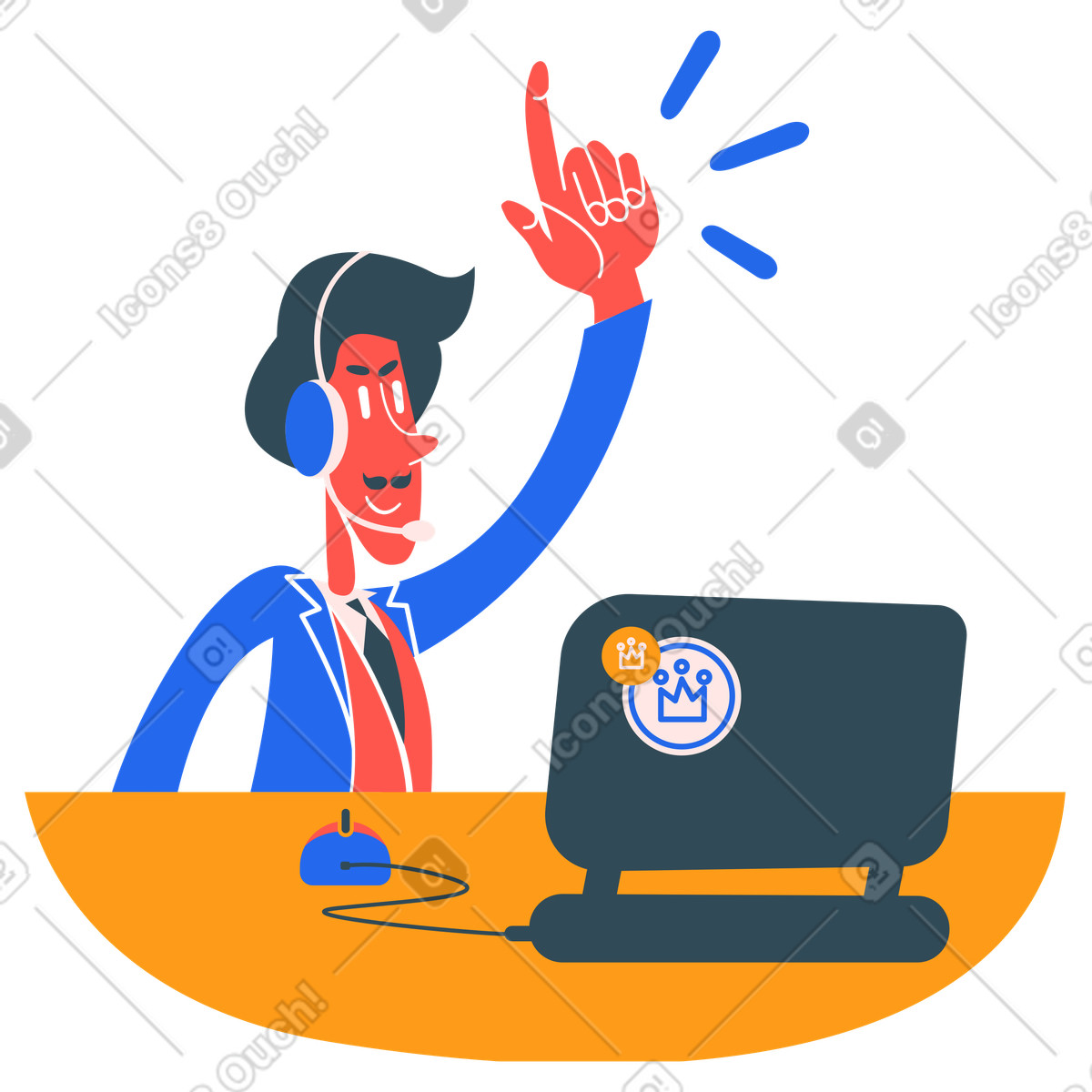 Ilustración Hombre tomando un curso de aprendizaje a distancia en estilo Kingdom descargar en PNG y SVG