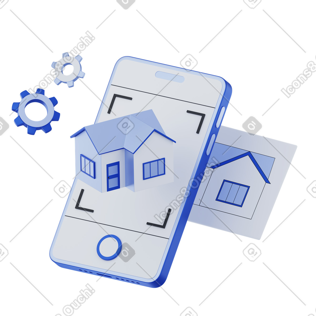 House model hologram on smartphone screen, Augmented reality in home design or real estate animated illustration 3D Techny style download GIF, Lottie (JSON), AE