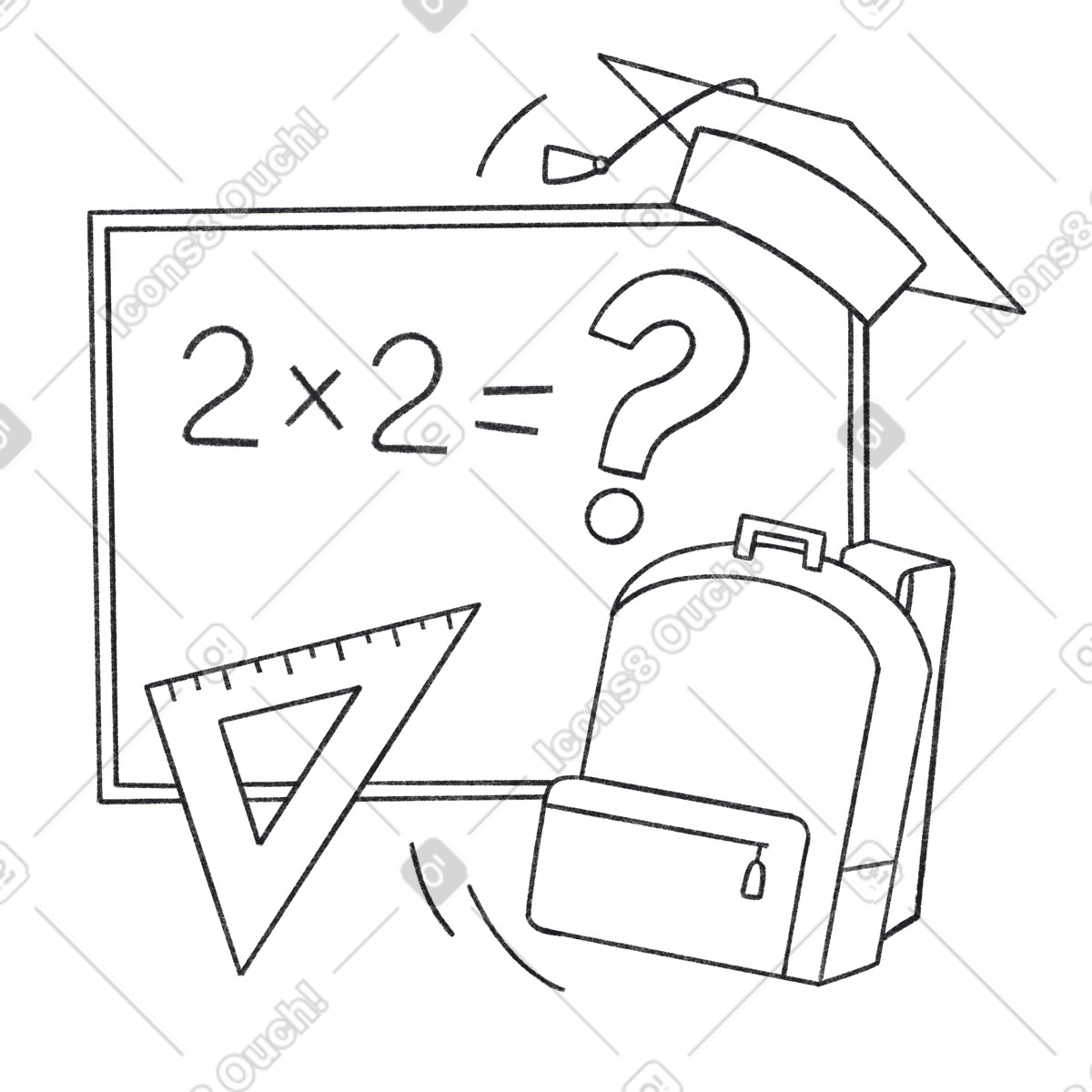 Blackboard, backpack, ruler, and graduation cap, Education learning illustrazione in stile Bonbon Line scarica in PNG, SVG