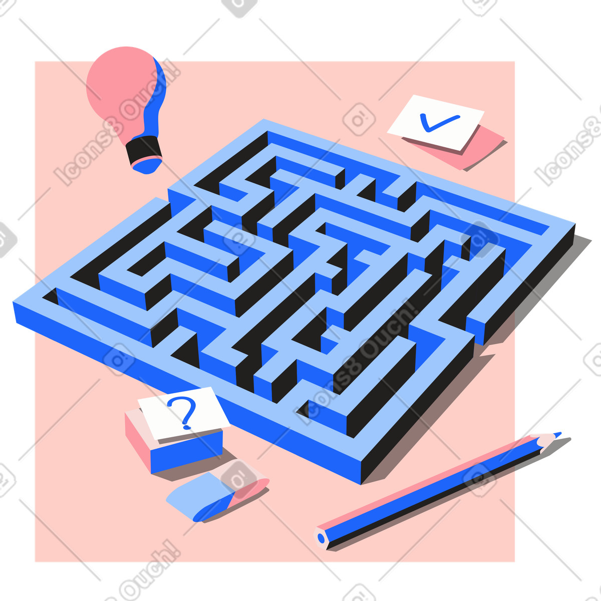 Maze: finding the answer to question illustration in Editorial style download in PNG, SVG