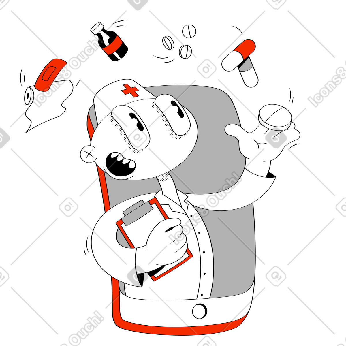 Ilustración Aplicación de medicina con consulta médica. en estilo Looney a descargar en PNG y SVG