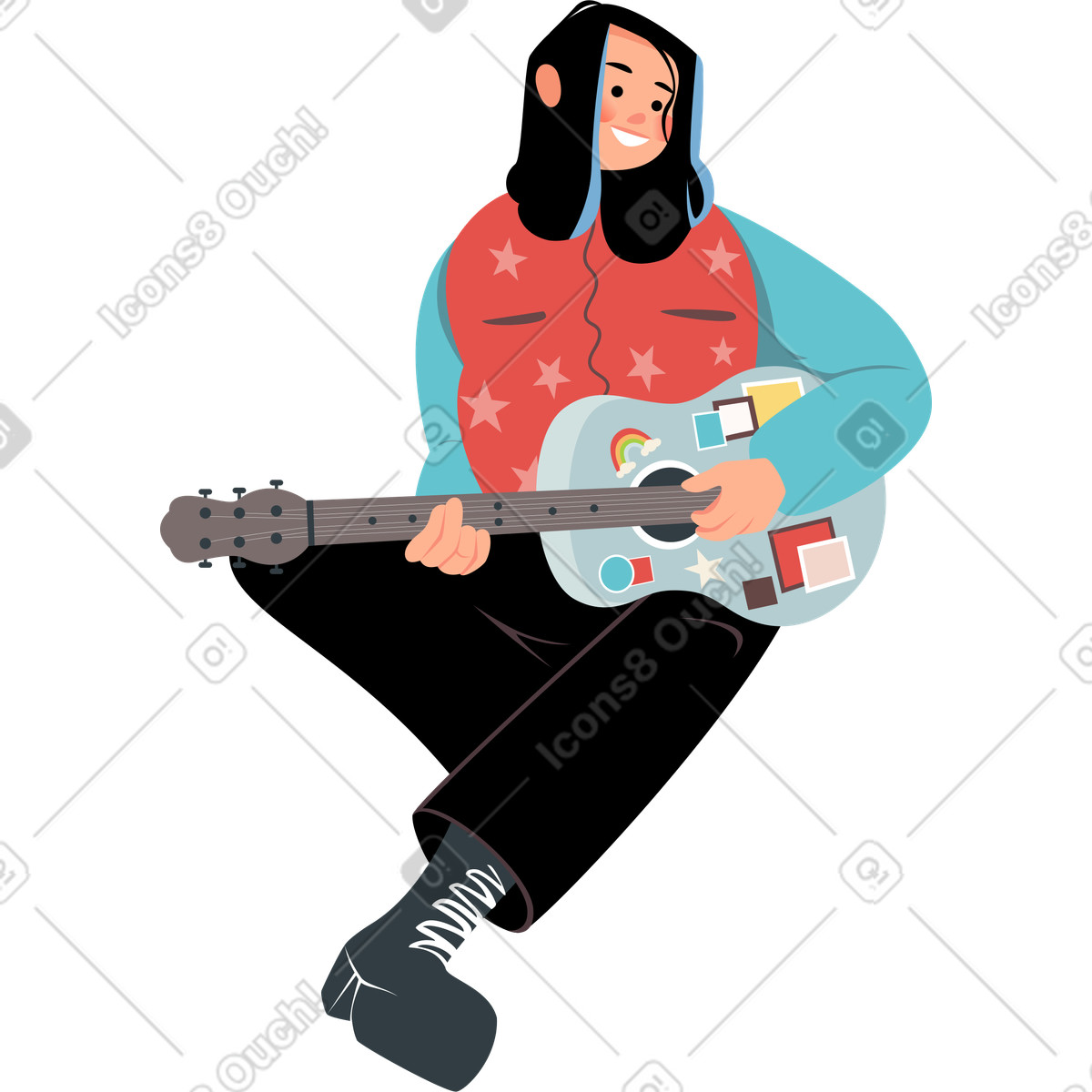 Ilustración Girl playing guitar en estilo Lagom a descargar en PNG y SVG