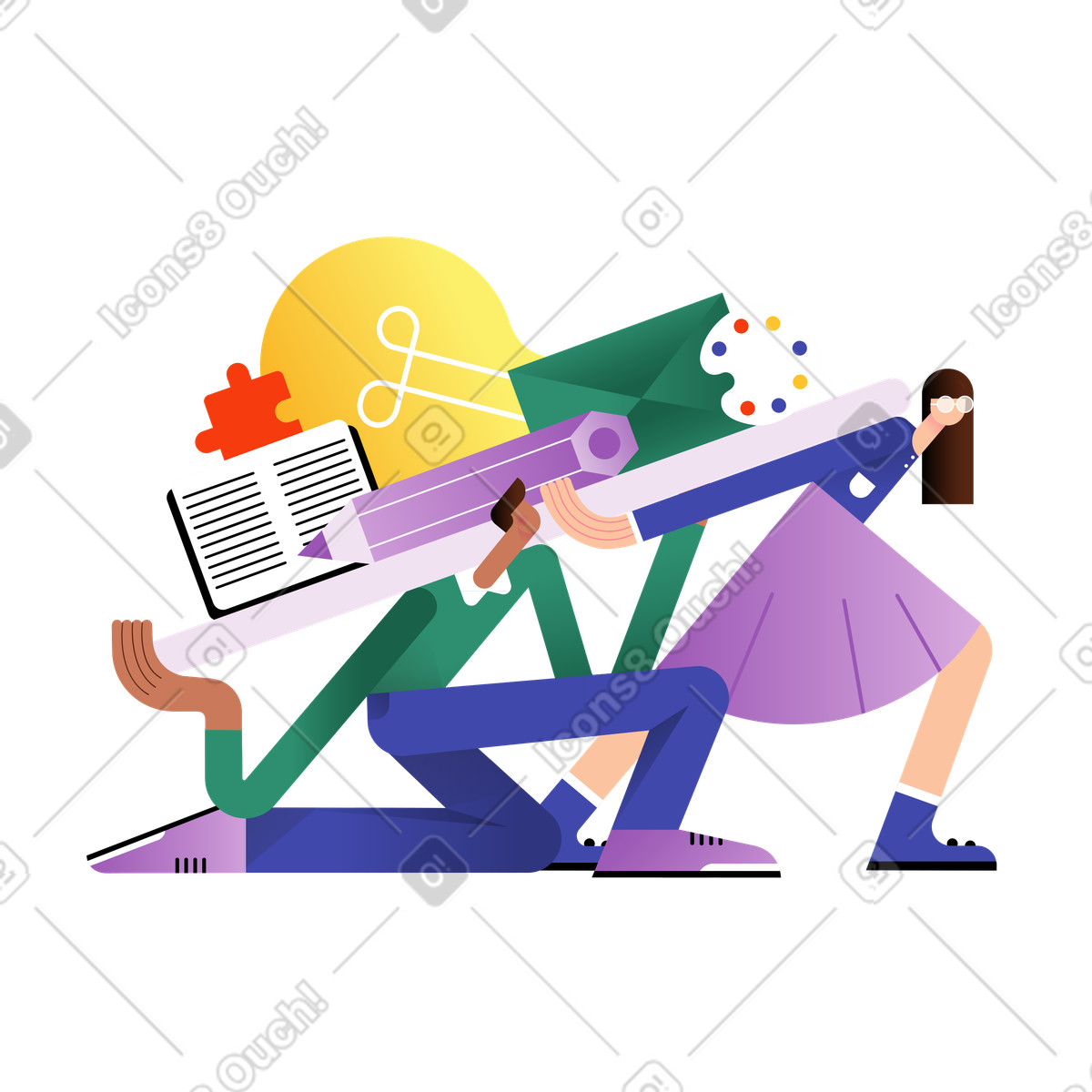 Colleagues carrying large office tools, Startup business and teamwork illustration in Wavy style download in PNG, SVG
