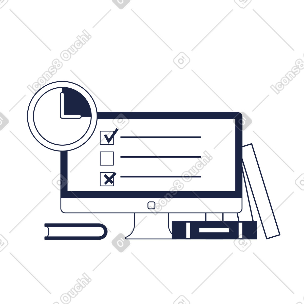 Ilustração de Monitor computador com lista verificação e relógio em no estilo Urban Line para baixar em PNG, SVG