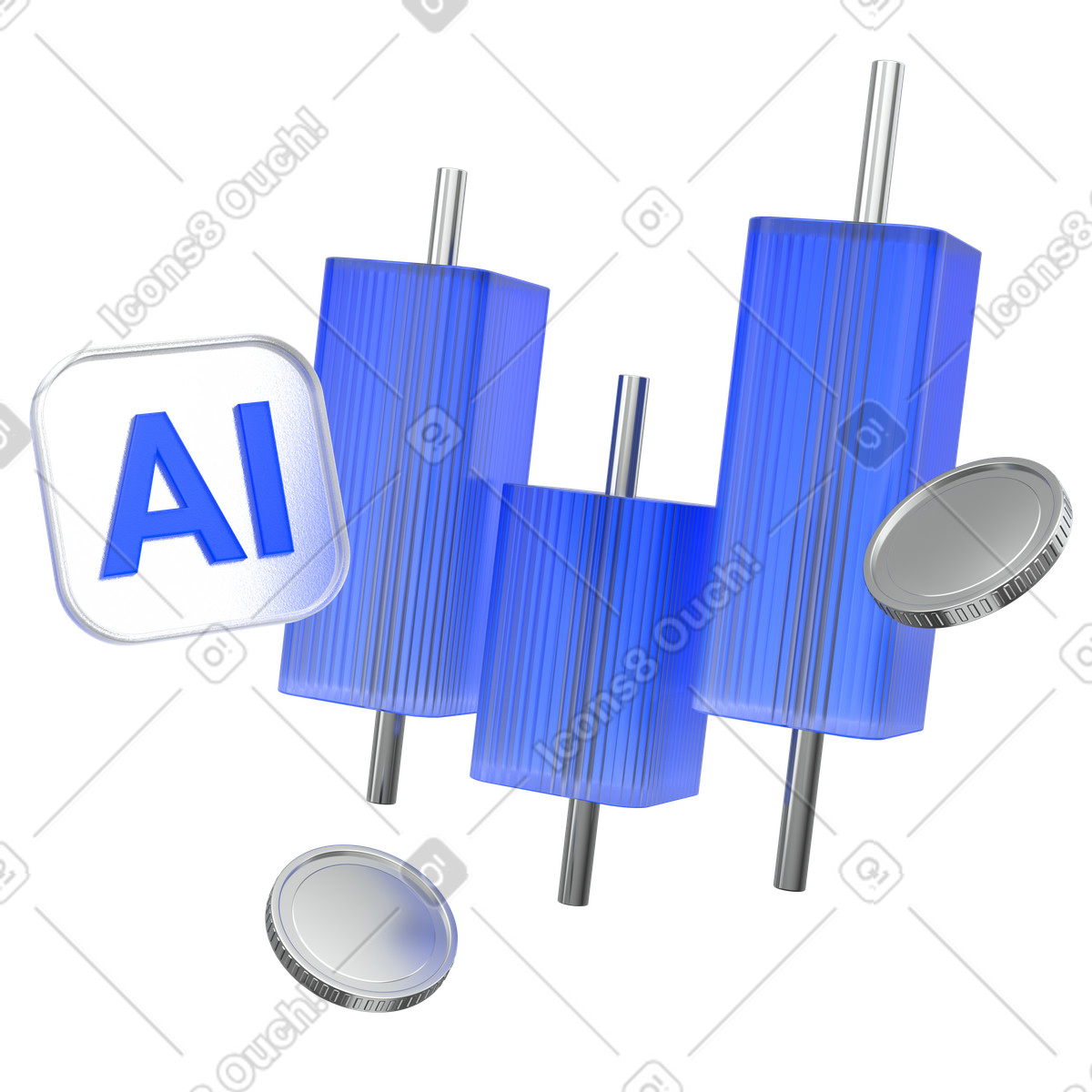 AI financial chart, Machine learning metrics, Crypto trading analysis illustration in 3D Enterprise style download in PNG, SVG