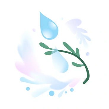 A large raindrop is falling through the air, captured just before it lands on a thin, green twig. As the raindrop makes contact with the twig, it begins to transform into a small icicle. The icicle hangs downward, glistening with the light reflecting off its clear surface. Surrounding the twig is a soft blur of natural elements, enhancing the focus on the raindrop and icicle. The background displays a gentle gradient of pastel colors that blend harmoniously.