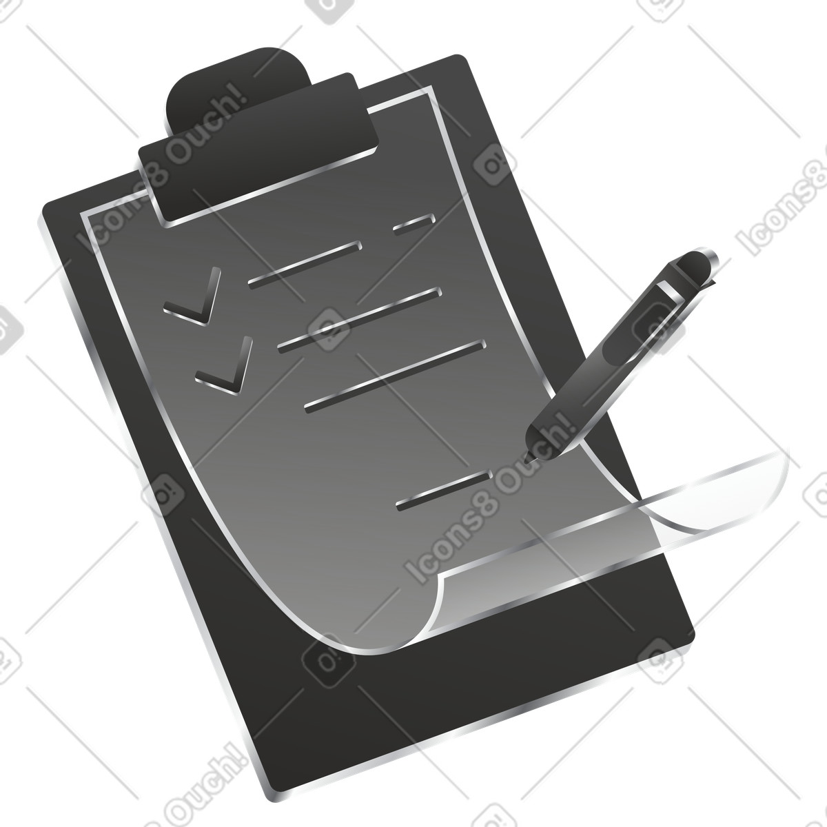 Clipboard with checklist and pen, Task tracking productivity illustration in Token style download in PNG, SVG