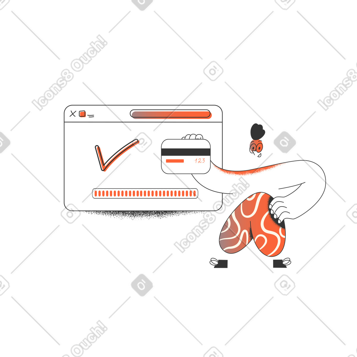 Person, die online mit kreditkarte bezahlt-Illustration im Crayon-Stil als Download in PNG, SVG