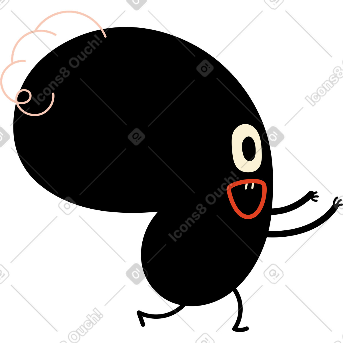 Ilustración Personaje negro con un ojo corriendo. en estilo Jelly a descargar en PNG y SVG