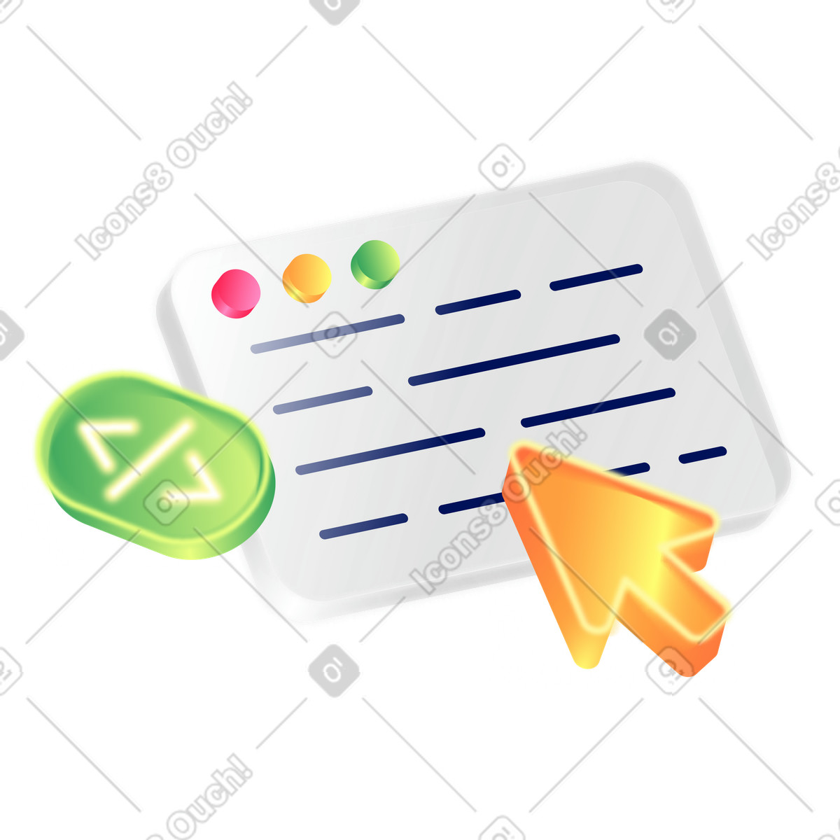 Code window with cursor and coding symbol, Software development workspace illustration in PNG, SVG