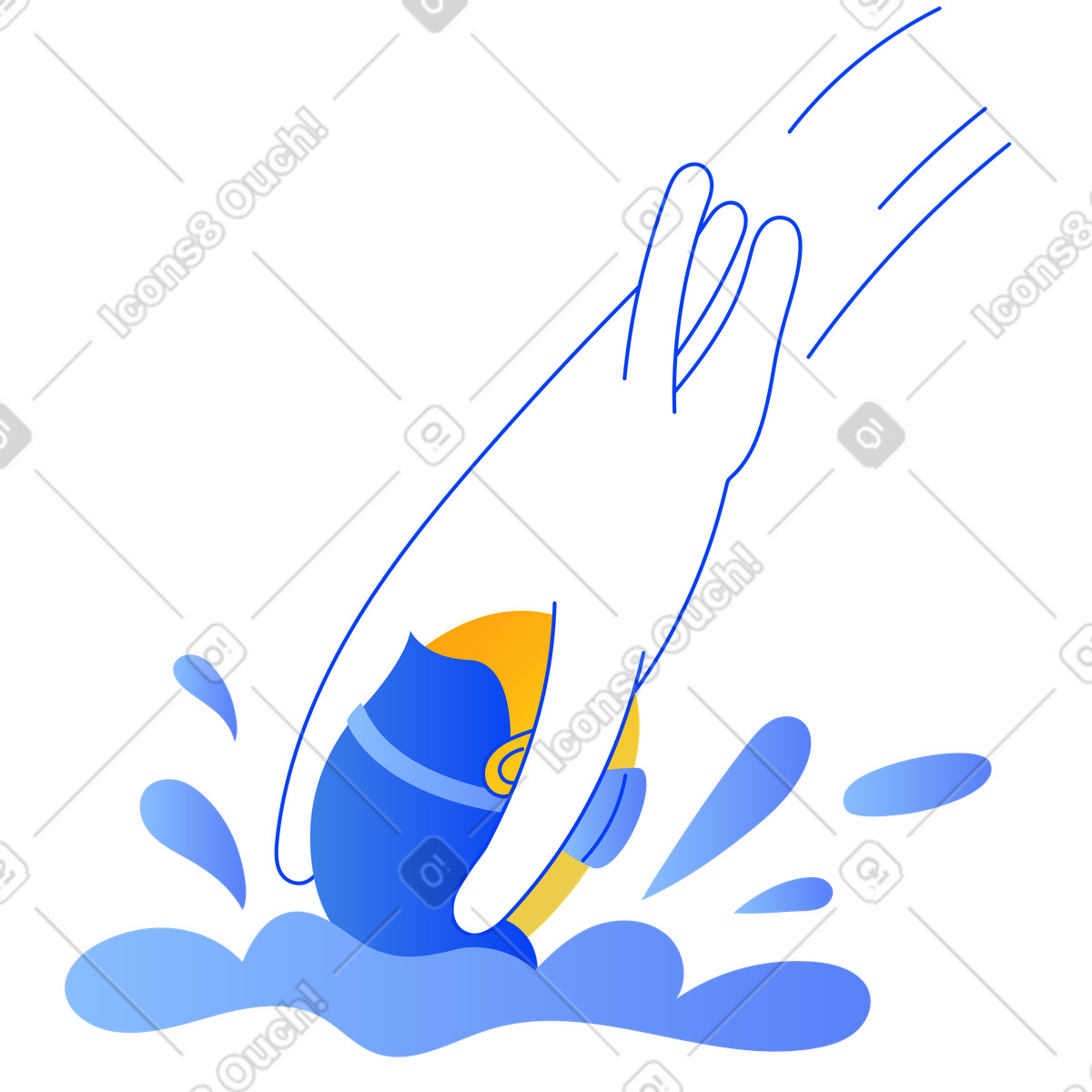 Taucher taucht ins wasser-Illustration im Buddy-Stil als Download in PNG, SVG