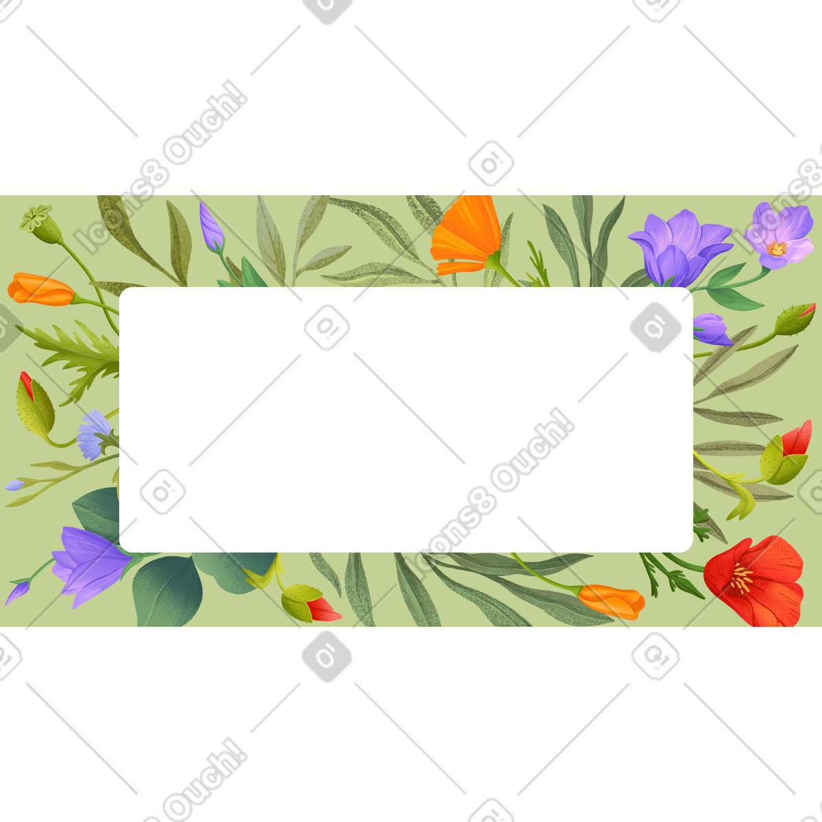 Assorted blossoms with empty center, Floral banner design illustrazione in stile scarica in PNG, SVG