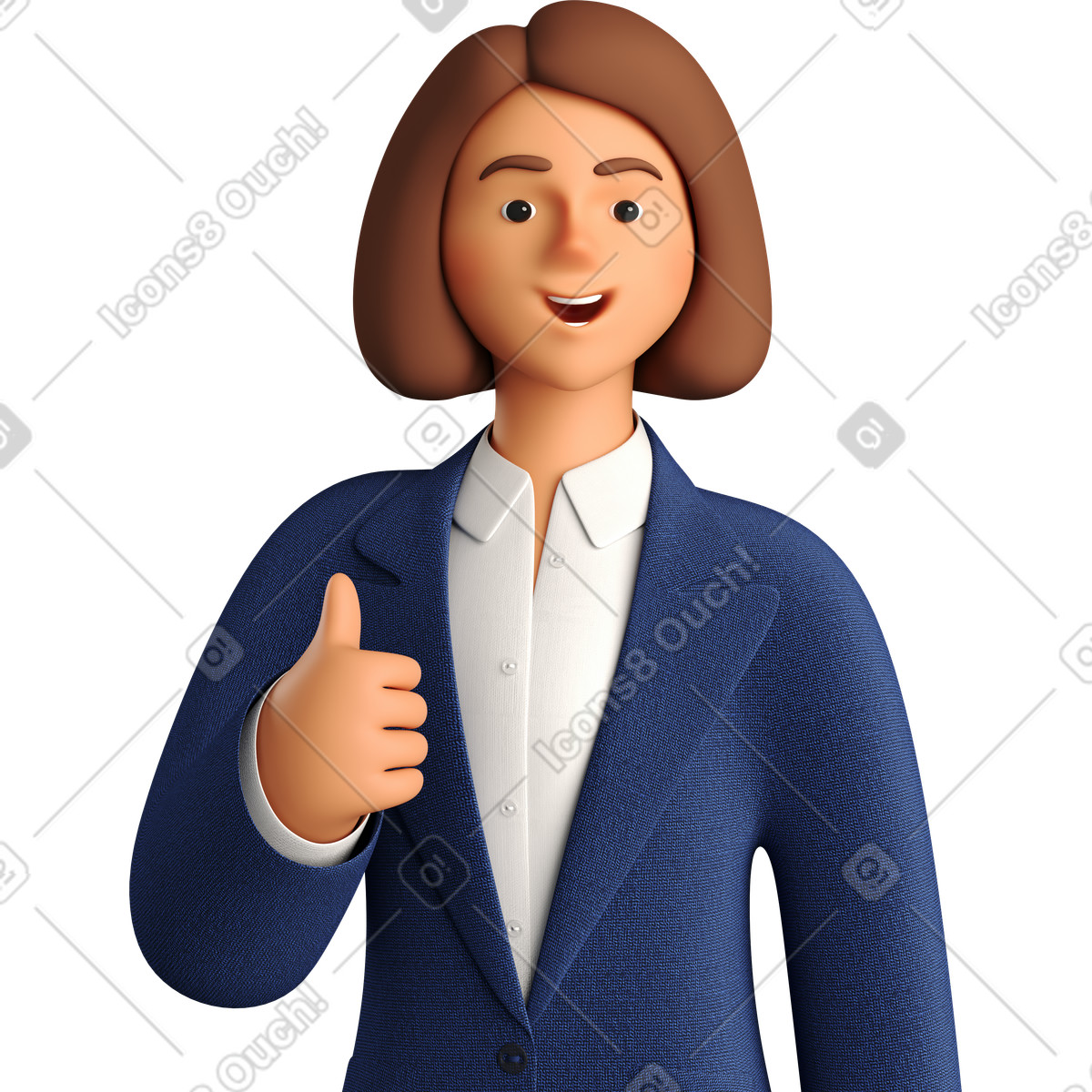 Ilustración Businesswoman in blue suit showing thumbs up en estilo 3D Business a descargar en PNG y SVG
