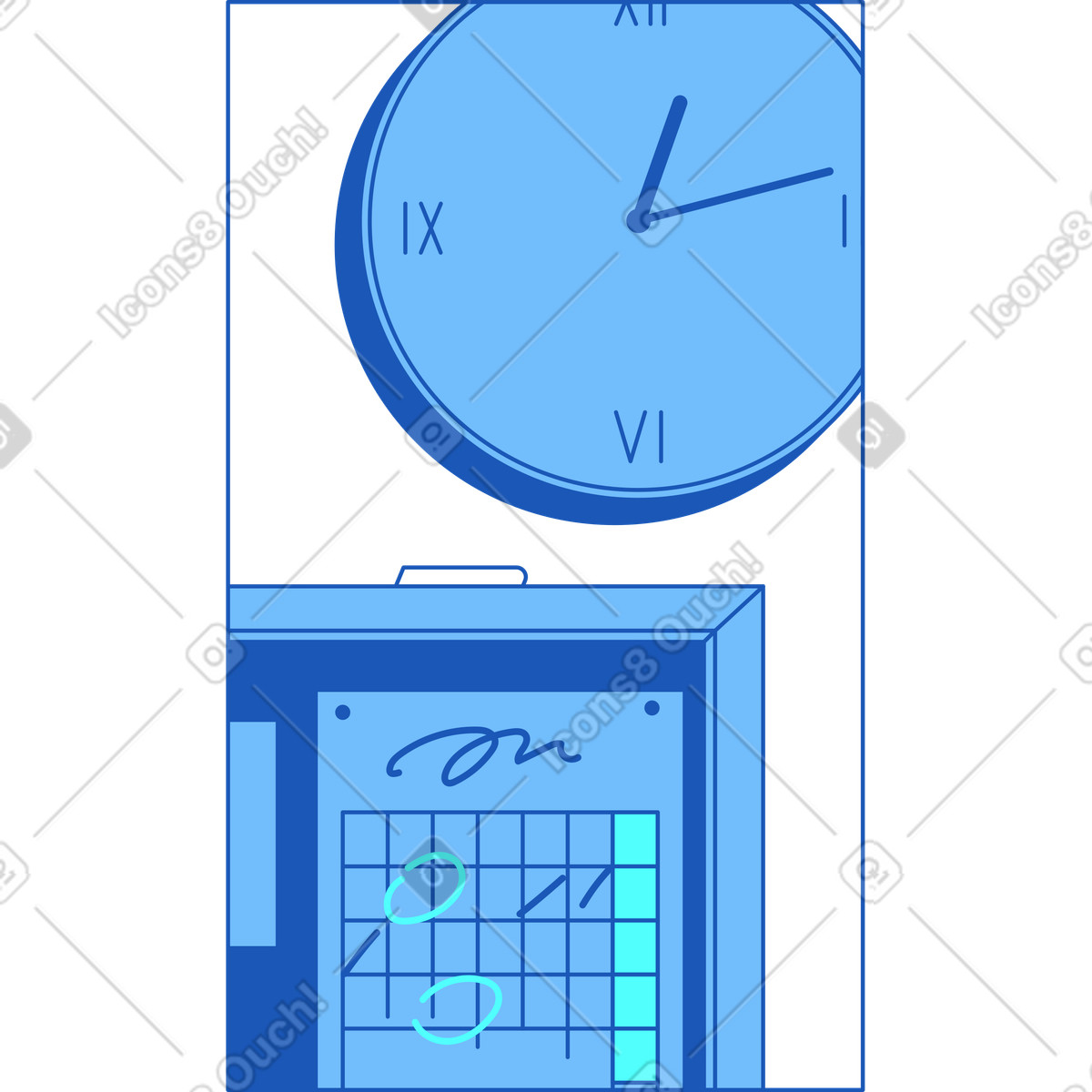 Frame with wall clock illustration in Storyline style download in PNG, SVG