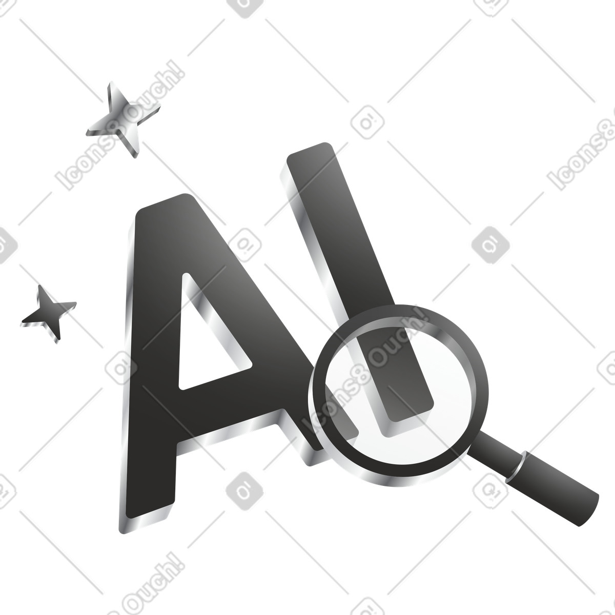 Token 스타일의 Ai search magnifying glass inspecting letters with shiny stars around 일러스트레이션 PNG, SVG 다운로드