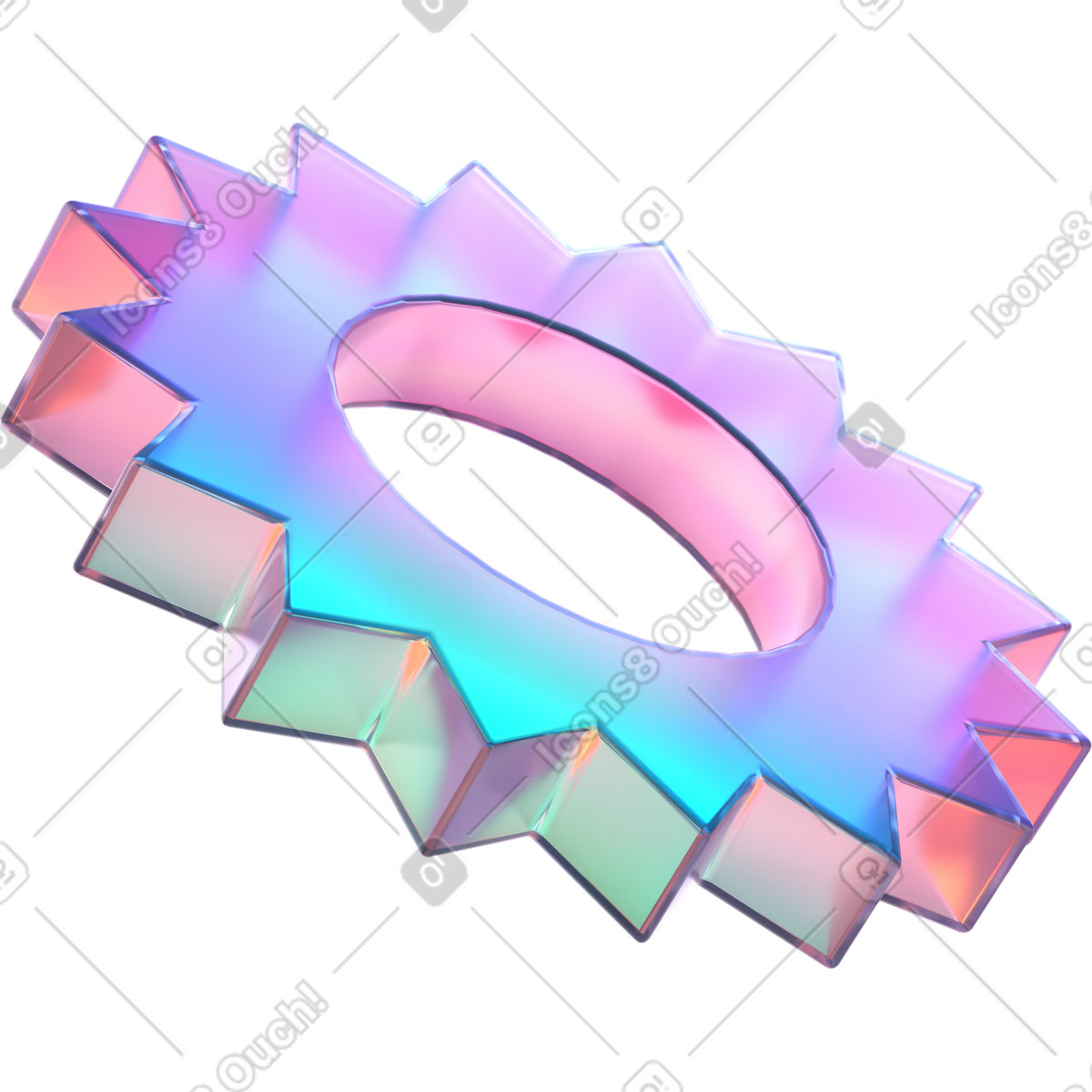 Iridescent gear made of glass animated illustration in GIF, Lottie (JSON), AE