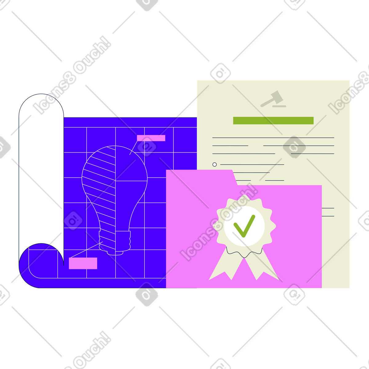 Set di proprietà intellettuale e brevetti illustrazione in stile Cubes scarica in PNG, SVG