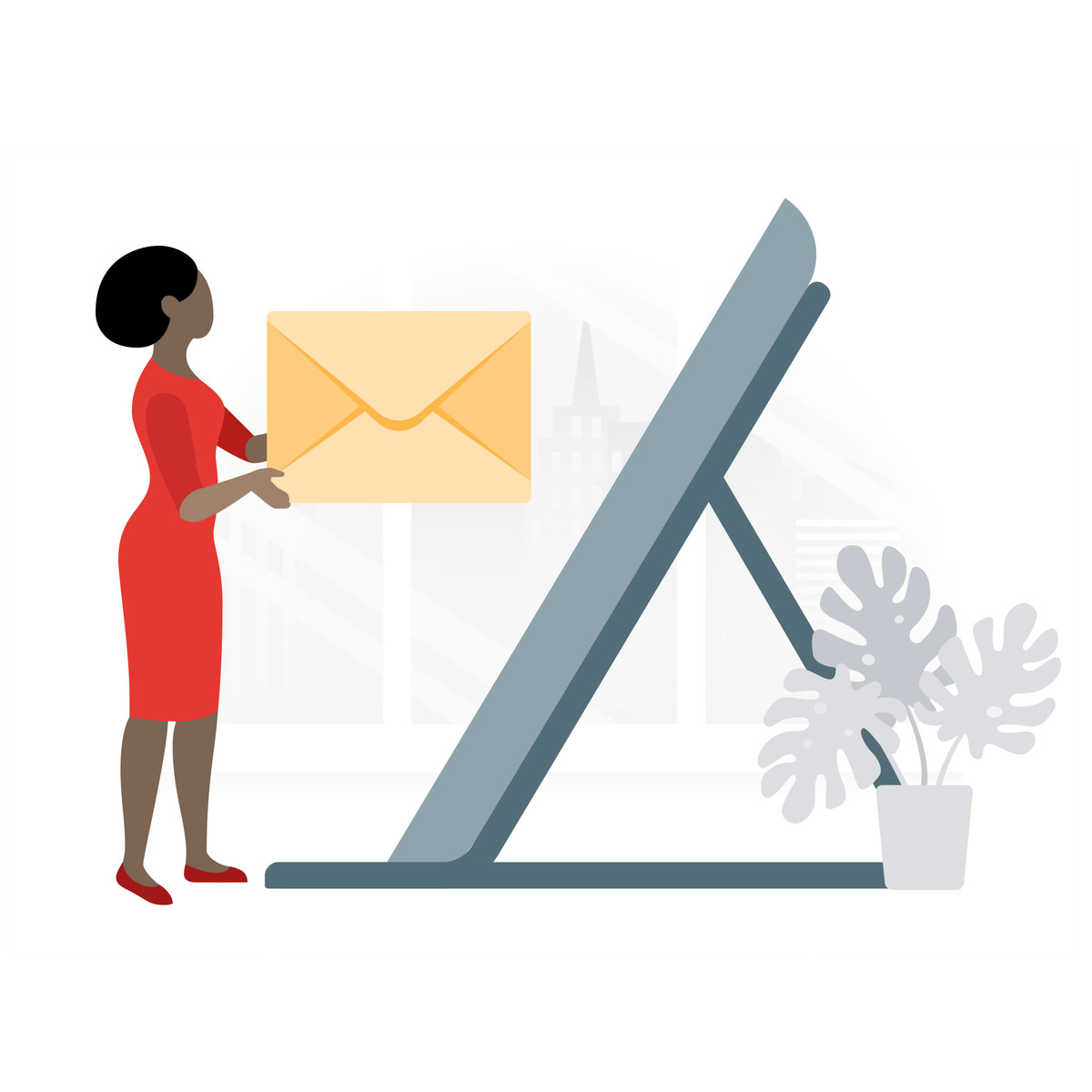 Ilustración Sending letter via digital platform, Communication and online messaging en estilo Fogg a descargar en PNG y SVG