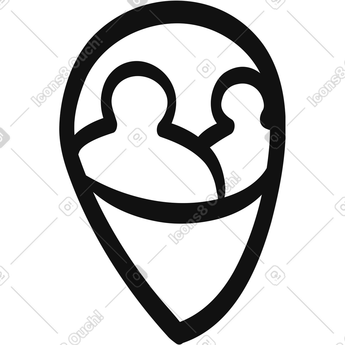 下载 Organic 风格的 People location pin symbol with two abstract human silhouettes 插画，支持 PNG、SVG 格式