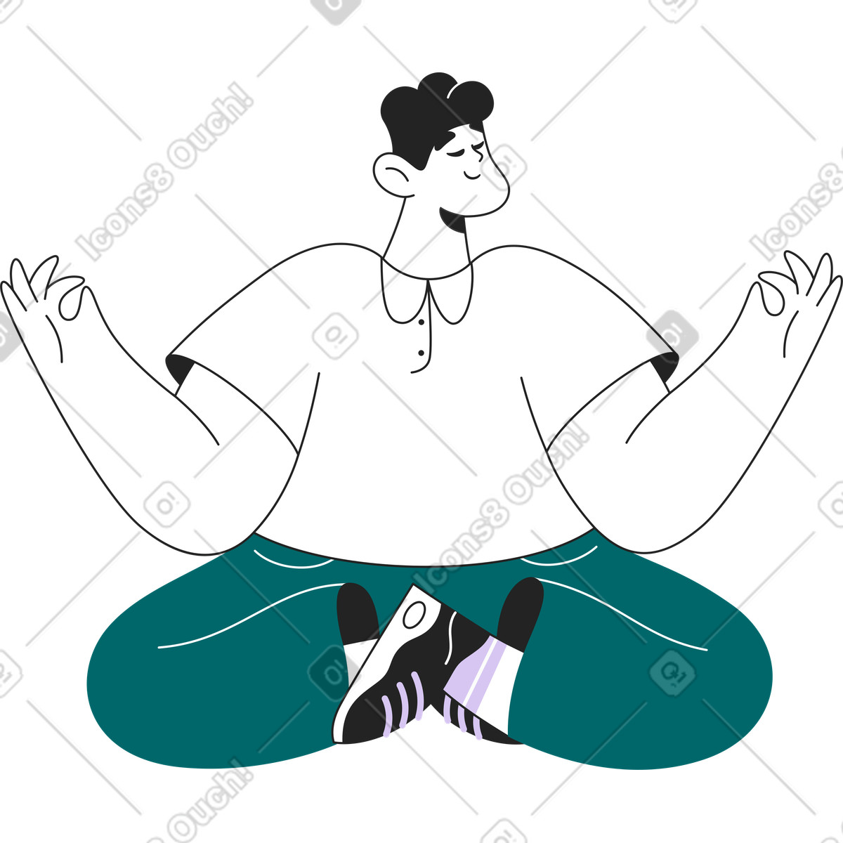 Illustration Homme en position du lotus dans le style Sammy Line à télécharger aux formats PNG, SVG
