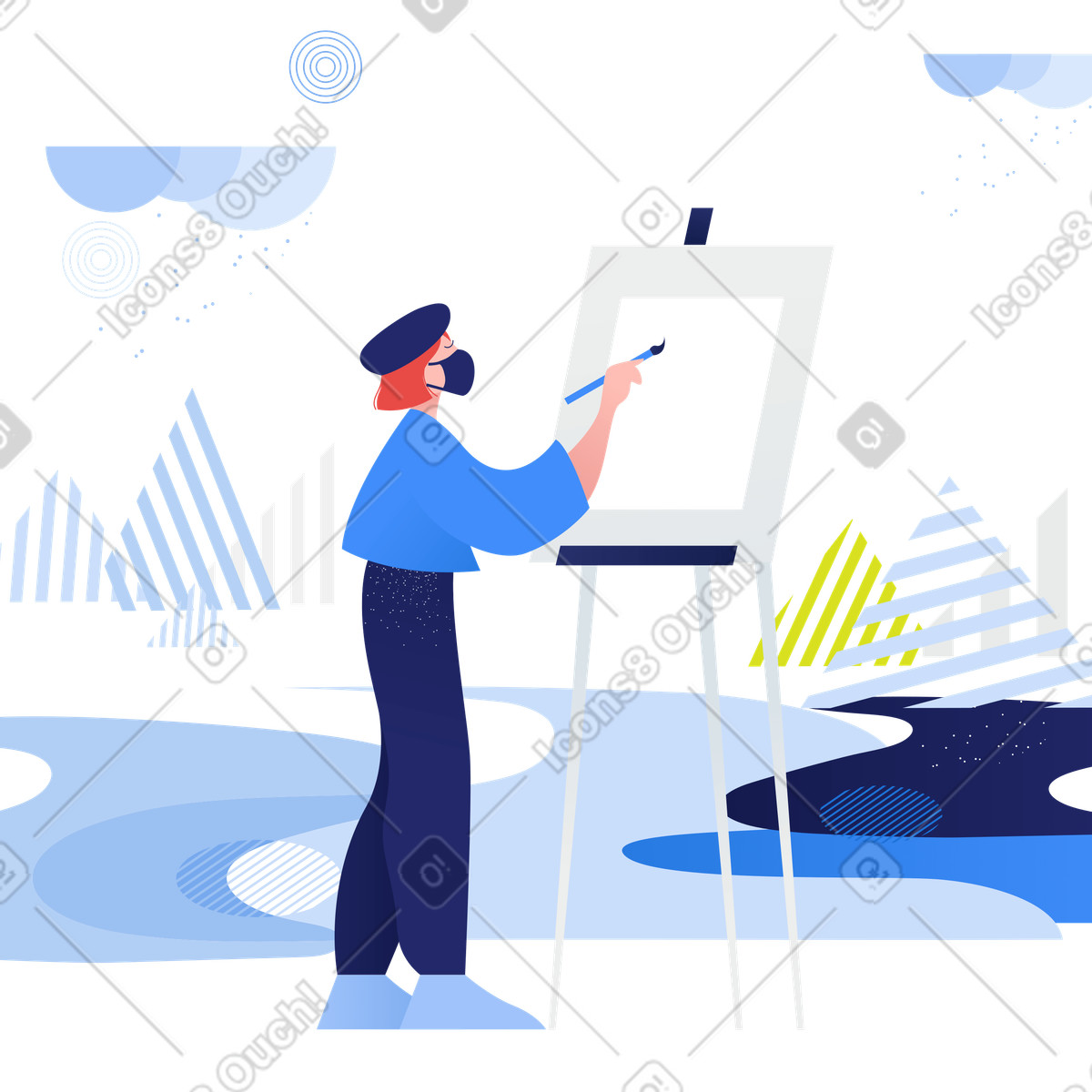 Girl paints in open air illustration painting clipart graphics during the pandemic