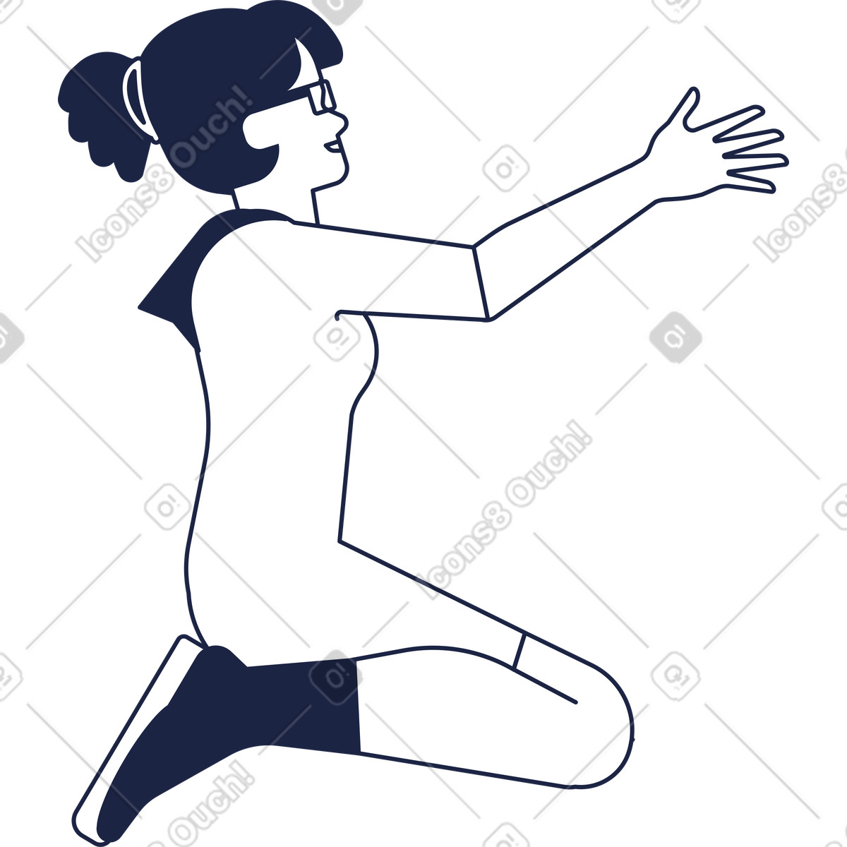 Ilustración La mujer está sentada de rodillas con mano levantada en estilo Urban Line a descargar en PNG y SVG