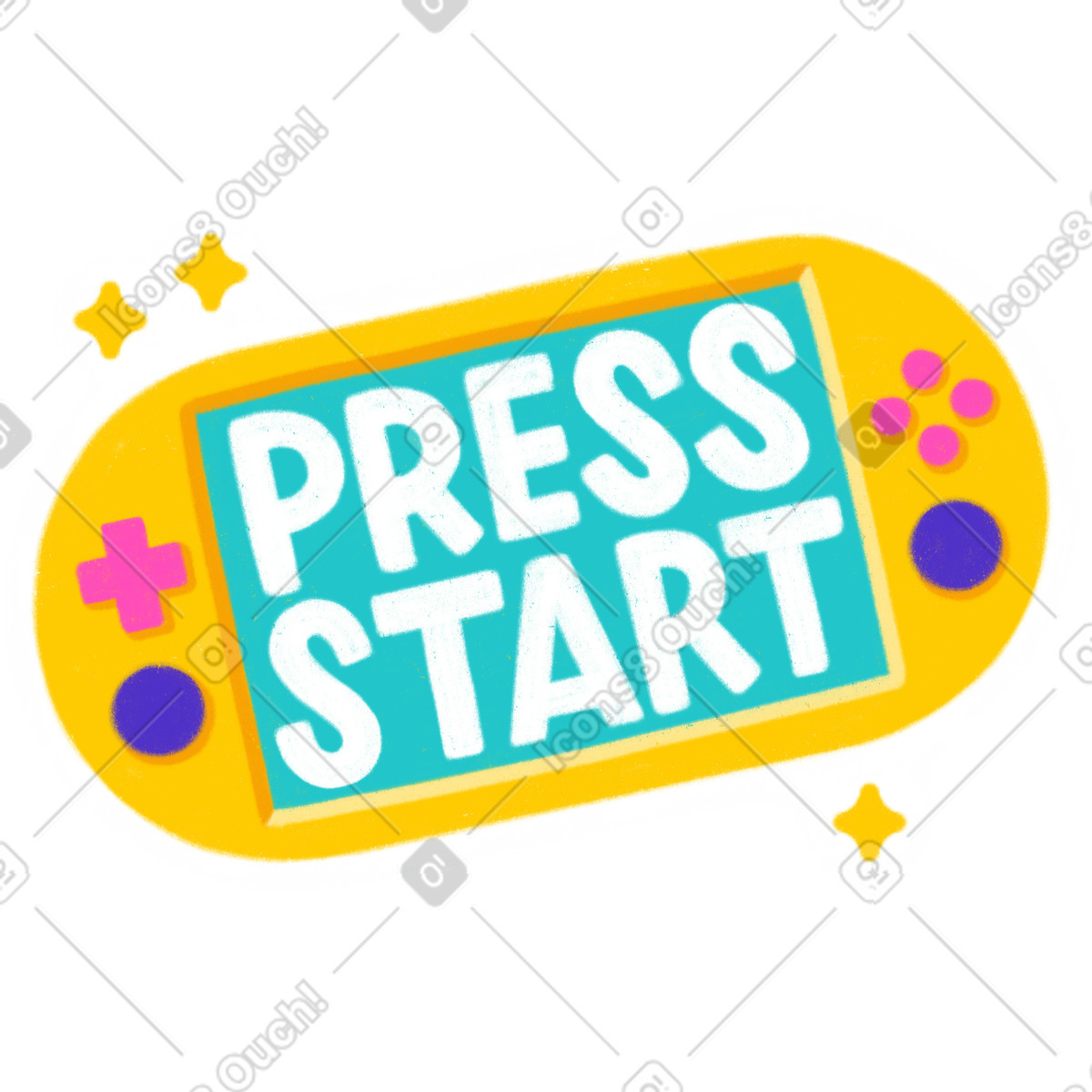Ilustração de Adesivo de letras com console de jogos, pressione iniciar o texto em PNG e SVG