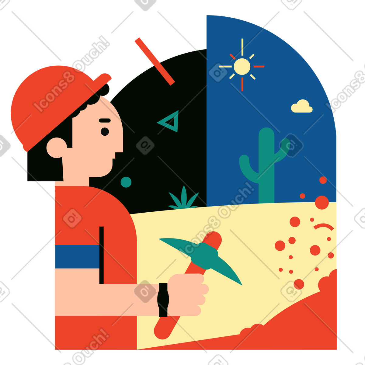 Minatore con piccone nel deserto illustrazione in stile Polar scarica in PNG, SVG