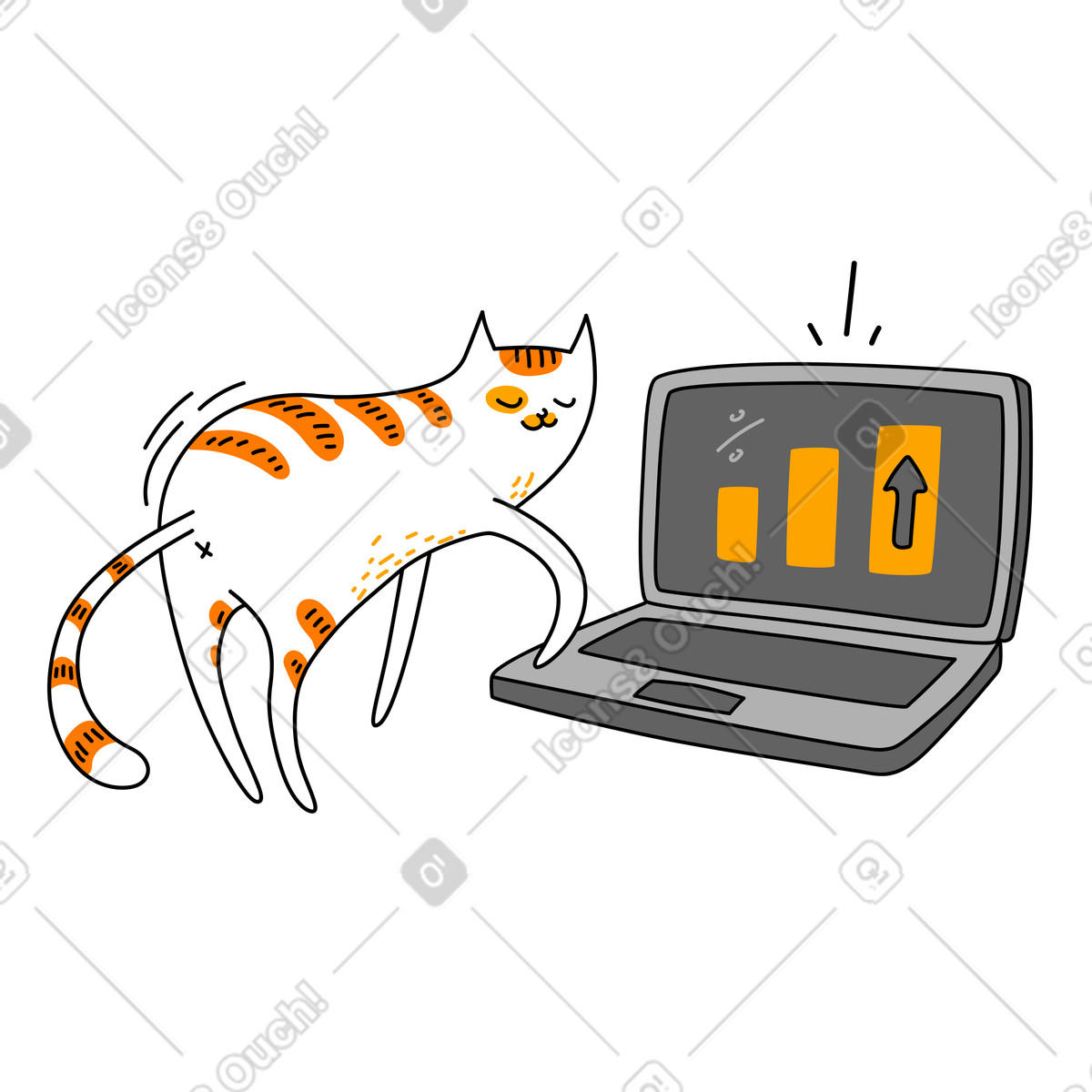 Gatto intelligente che fa crescere il suo business sul portatile illustrazione in stile Purr scarica in PNG, SVG