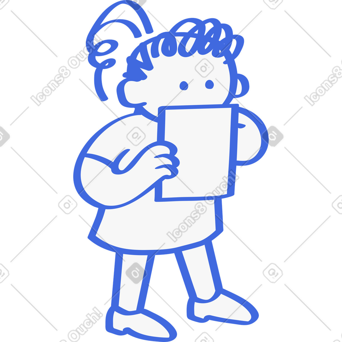 Ballpoint Pen 스타일의 Clipboard character holding document and reading important checklist notes carefully 일러스트레이션 PNG, SVG 다운로드