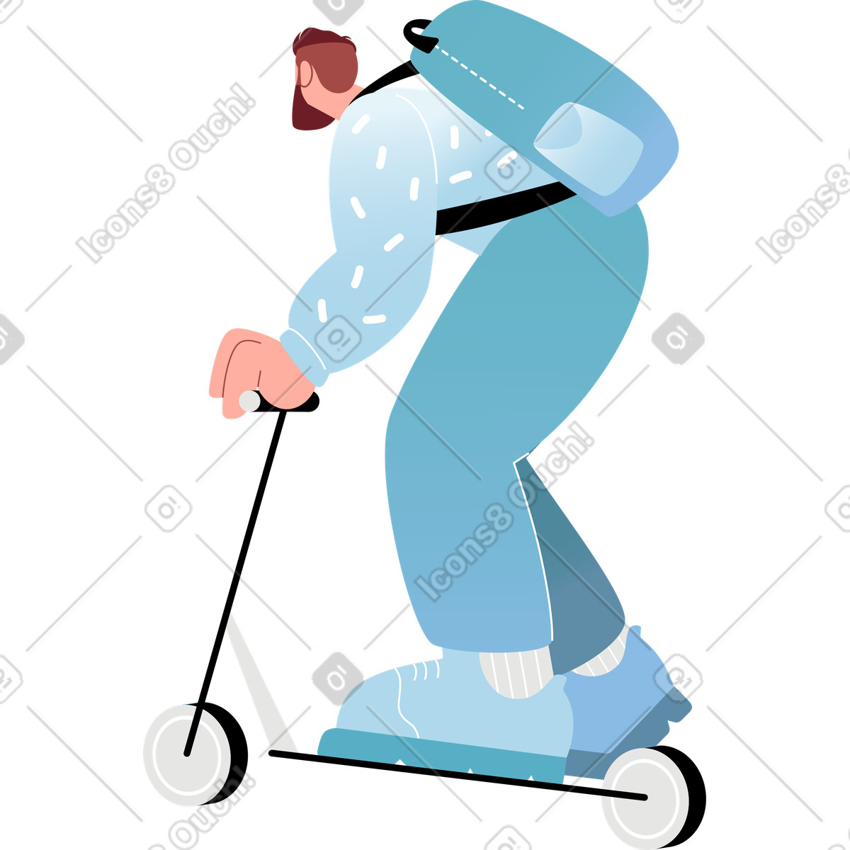 Männlicher kurier mit rucksack auf einem roller-Illustration im Airy-Stil als Download in PNG, SVG