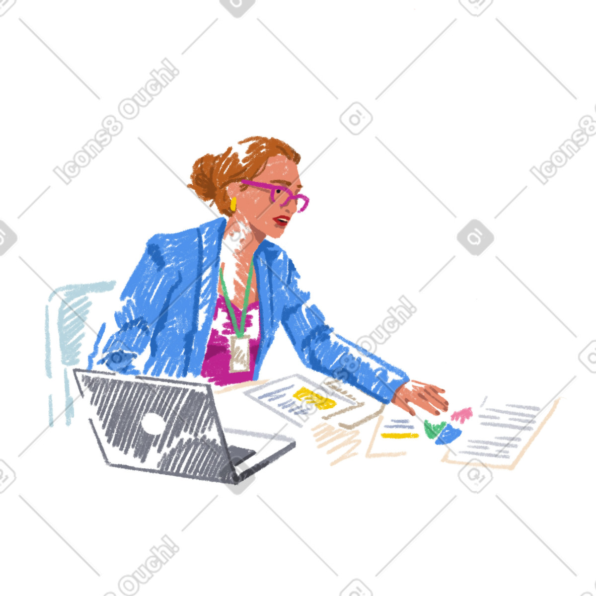 Ilustração de Mulher analisando dados negócios em no estilo Sketchbook para baixar em PNG, SVG