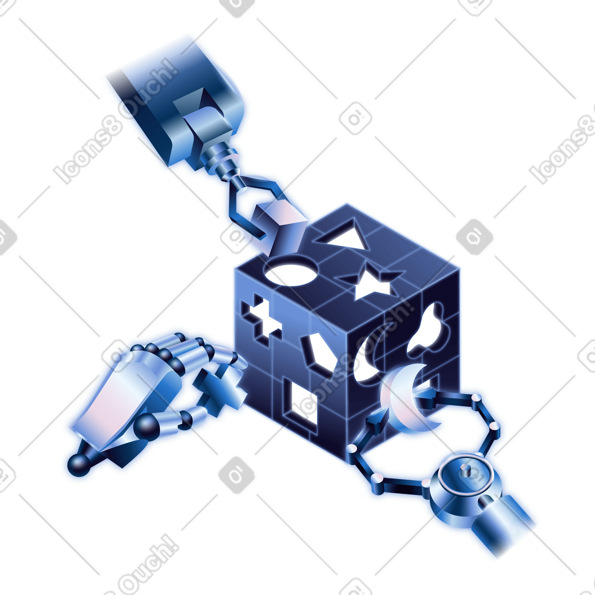 Machine learning training with robot hands and shape sorter illustration in Dimension style download in PNG, SVG