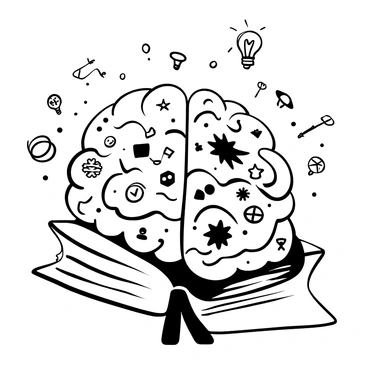 A brain opening like a book with pages of thoughts and ideas