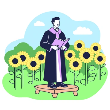A preacher delivering a sermon in the middle of a vibrant sunflower field, surrounded by nature's beauty