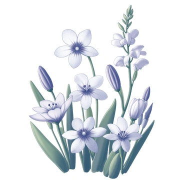 An array of native flowers in full spring bloom. The flowers feature various shapes and sizes, with some exhibiting delicate petals and others having a more robust appearance. They are arranged in a natural layout, showcasing their bright, vibrant forms. The flowers stand tall with lush green leaves surrounding them, creating a lively and rich texture. The scene is filled with the essence of spring, capturing the beauty of nature at its peak.