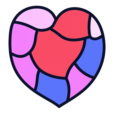 A vulva illustration with a stained glass effect, using bold outlines and vivid colors