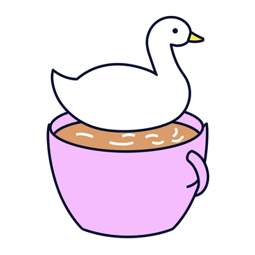An elegant swan with a smooth, curvy neck and a slightly open beak, depicted in white, is gracefully floating on top of a freshly brewed latte. The latte has a rich, creamy surface with delicate swirls of light brown. The cup containing the latte is a simple ceramic design, colored in soft pastel tones. The background is minimalistic, focusing solely on the swan and the latte in the cup.