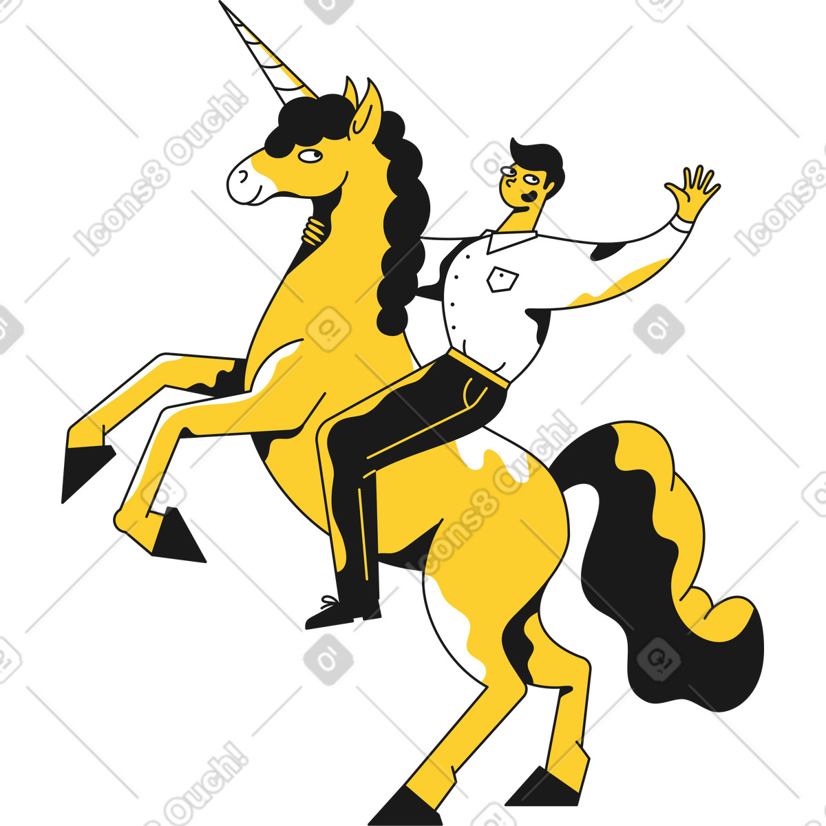 Ilustración Hombre montando un unicornio en estilo Taxi a descargar en PNG y SVG