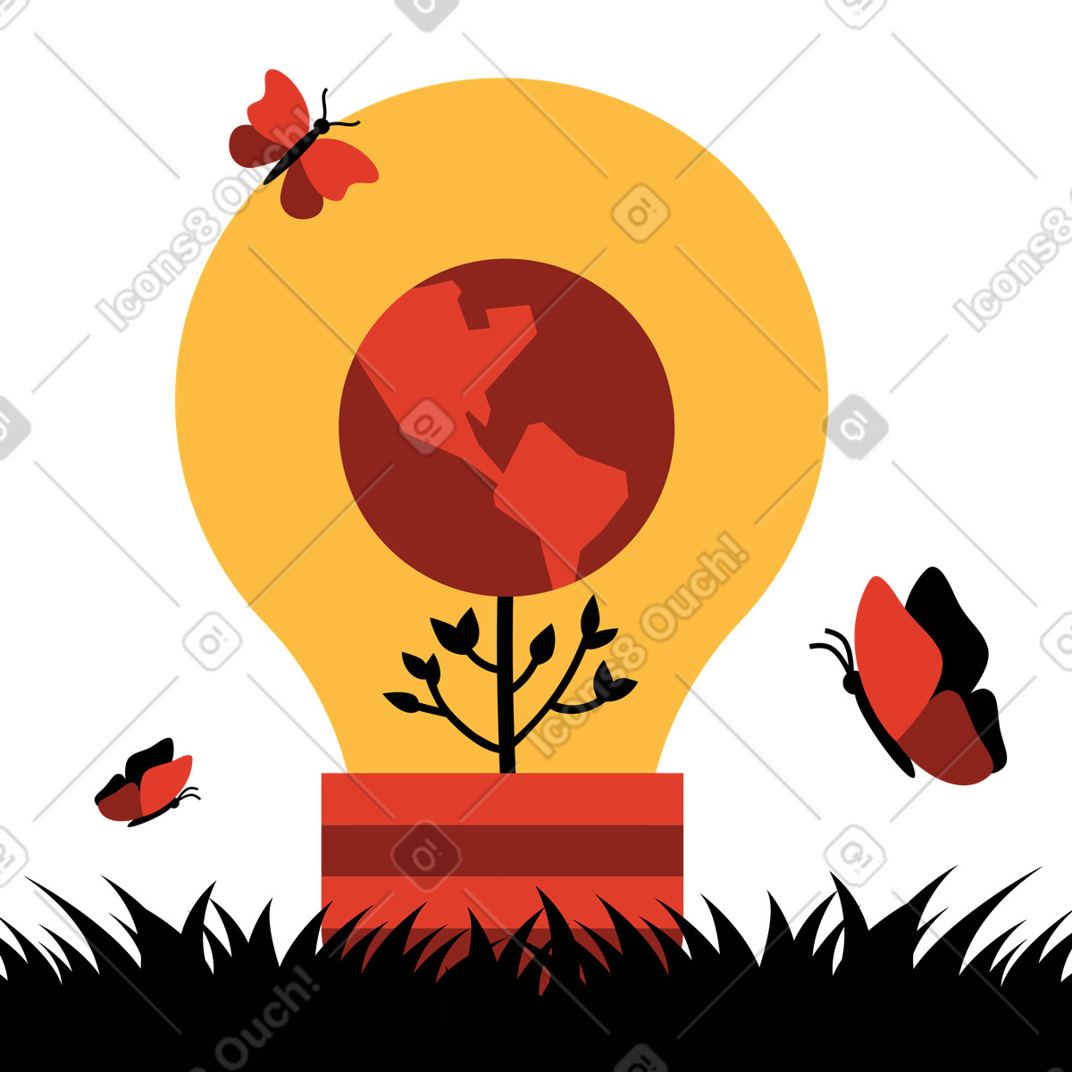 下载 Burgundy 风格的 灯泡中地球的清洁能源 插画，支持 PNG、SVG 格式