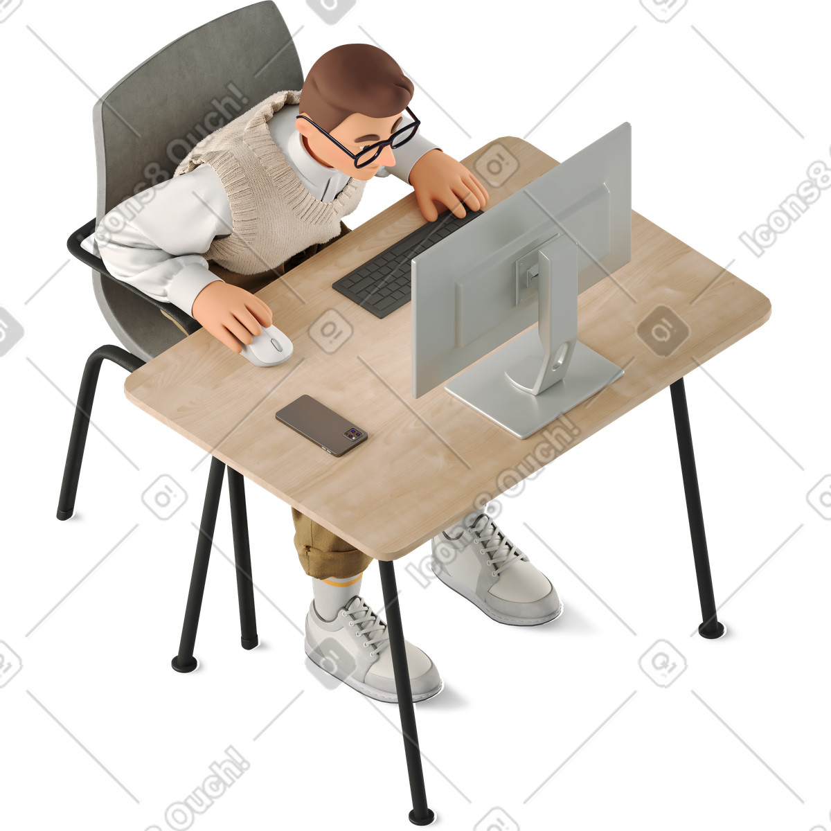 Ilustração de Man sitting at his desk em no estilo 3D Business para baixar em PNG, SVG